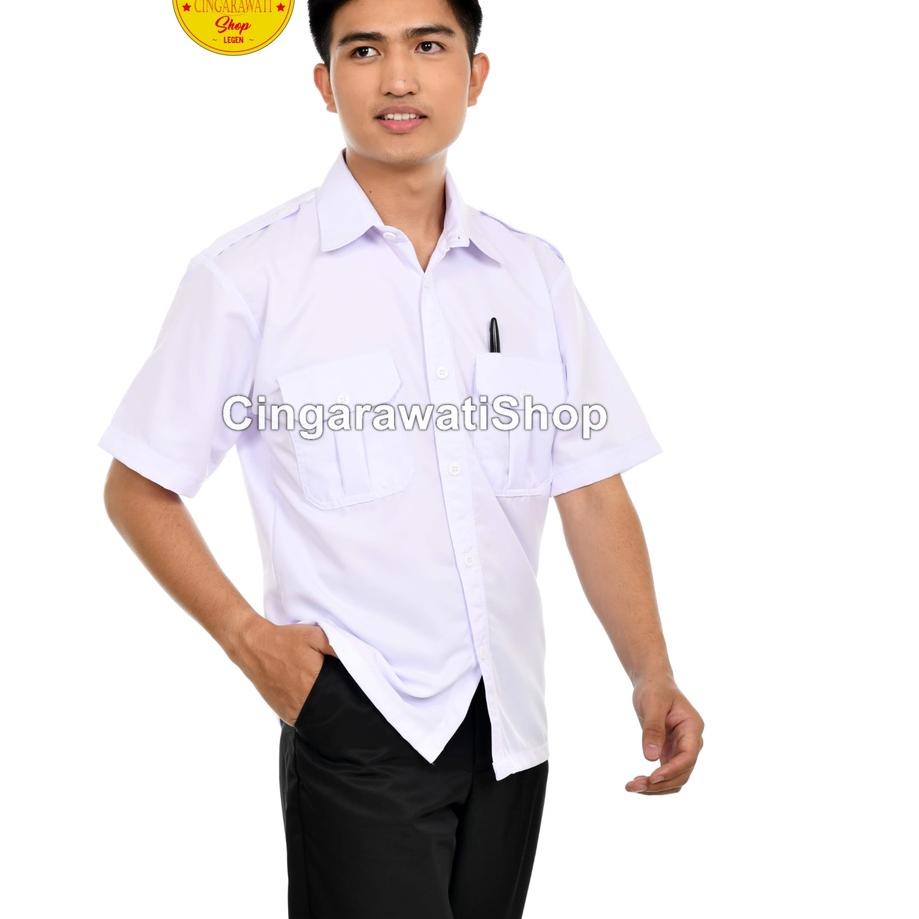 ZAF441 Baju PDH Putih Pns Kemeja Putih Dinas Pria Baju Putih Pemda Lengan Pendek Baju Pdl putih Polo