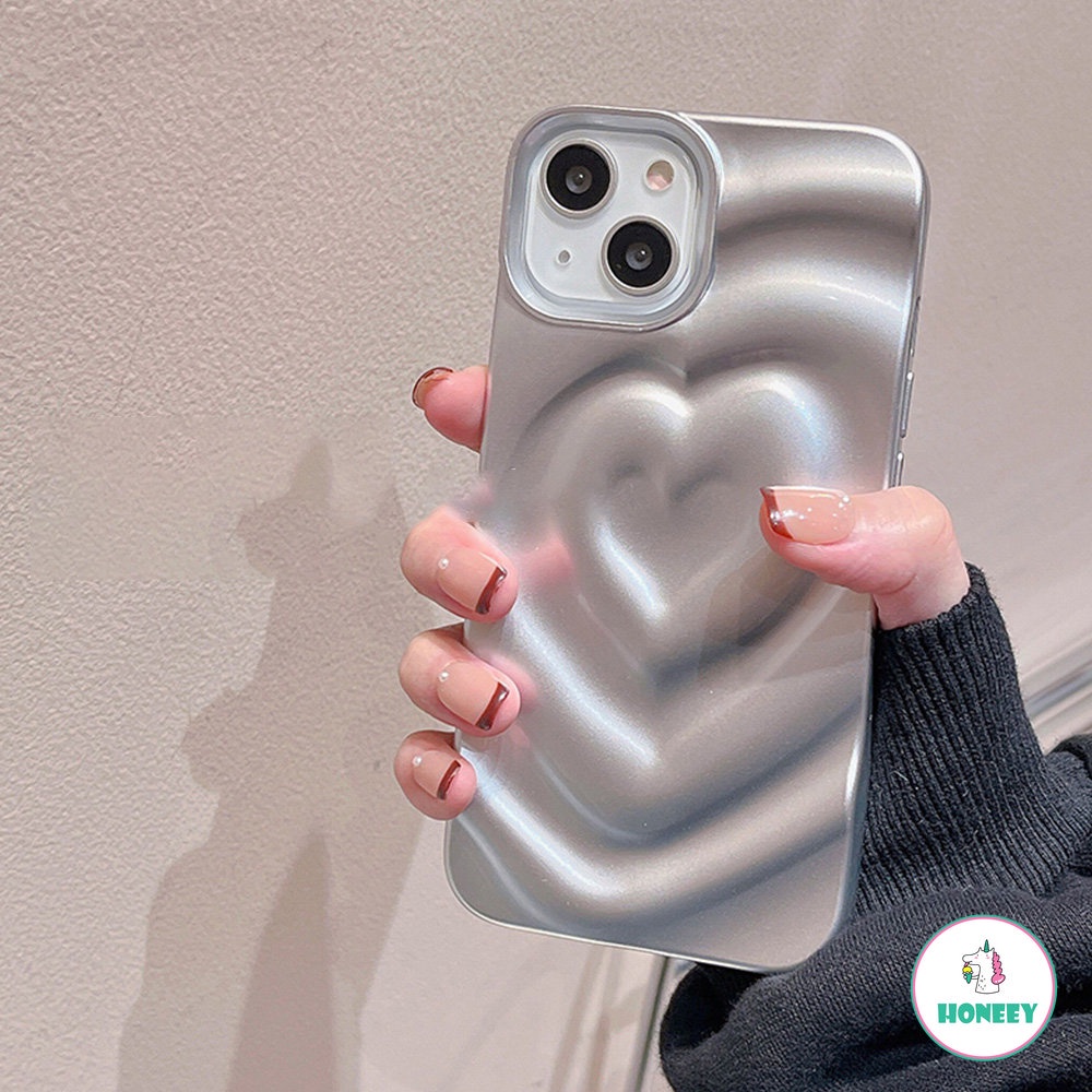 IPHONE Casing Ponsel Pleats Permen Cinta Hati Foil Mewah Kompatibel Untuk Iphone14 13 12 11 Pro Max 14 Pro Max Shockproof Matte Lembut TPU Back Phone Cover