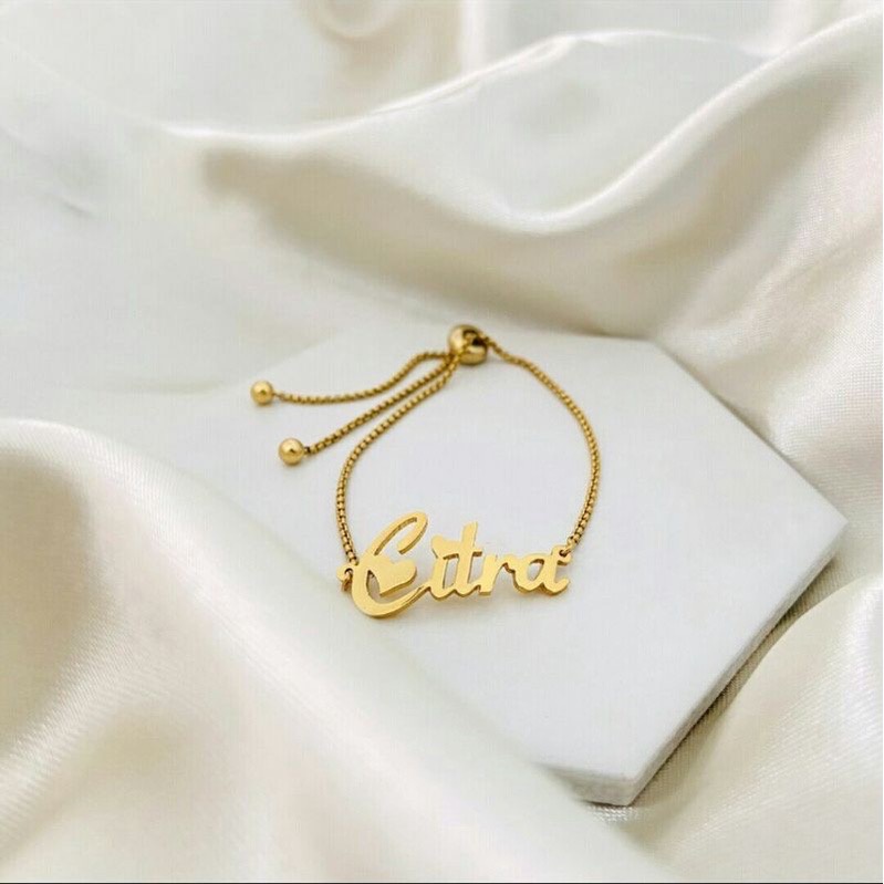 Gelang Serut Custom Nama Huruf Arab Titanium Aksesoris Fashion Wanita Trendi