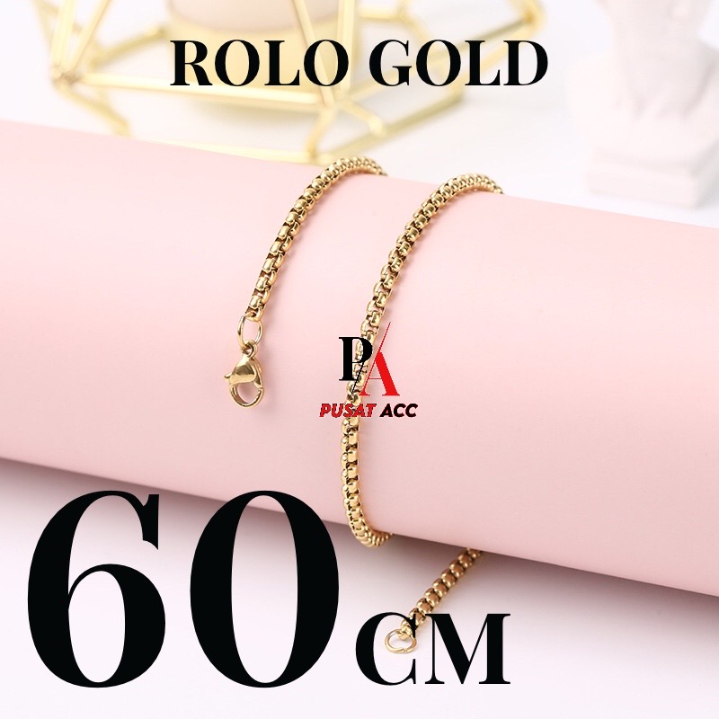 Rantai Kalung Titanium MCI Stainless Premium Chain Pria Wanita Anti Karat ROLO GOLD