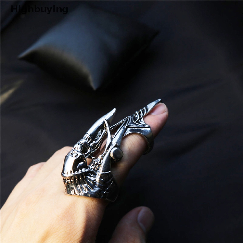 Hbid Batu Berat Punk Bersama Cincin Vintage Keren Elang Tengkorak Badak Tanduk Gothic Scroll Armor Buku Jari Logam Penuh Cincin Hewan Cakar Cincin Perhiasan Hadiah Glory