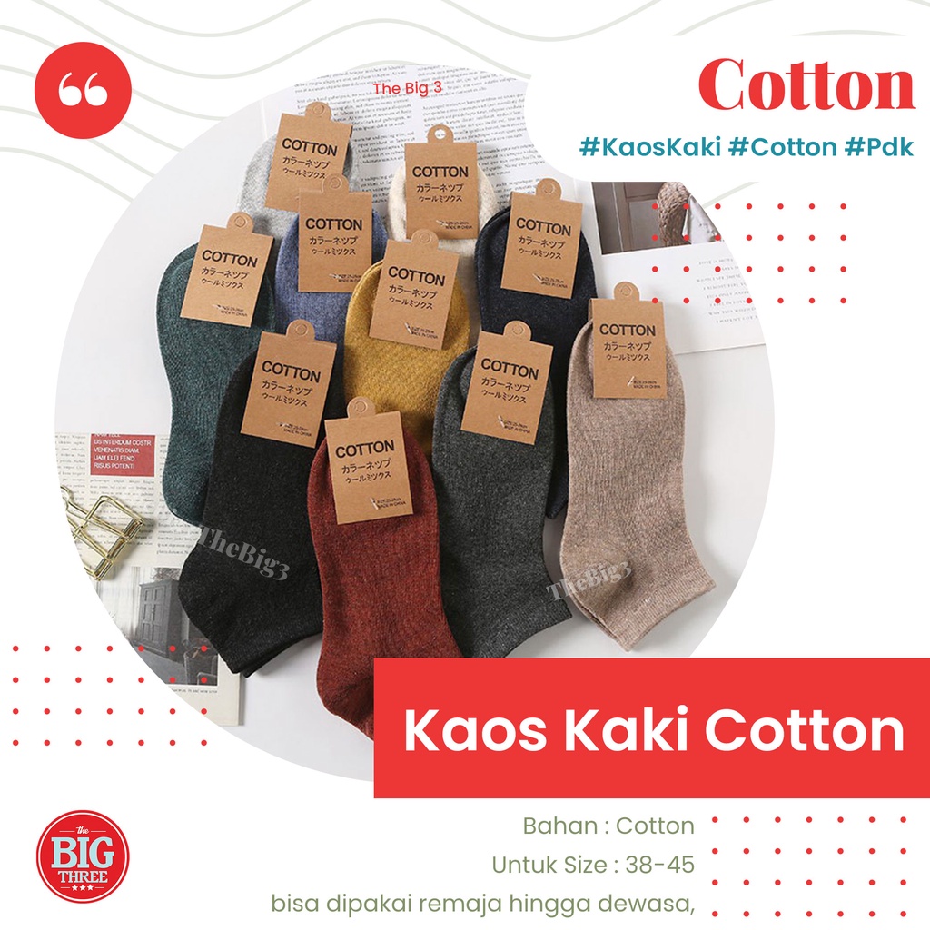 Kaos Kaki Polos PRIA WANITA UNISEX PENDEK MATA KAKI BAHAN COTTON IMPORT Warna Abu Coklat Dongker Hitam Putih - TBT