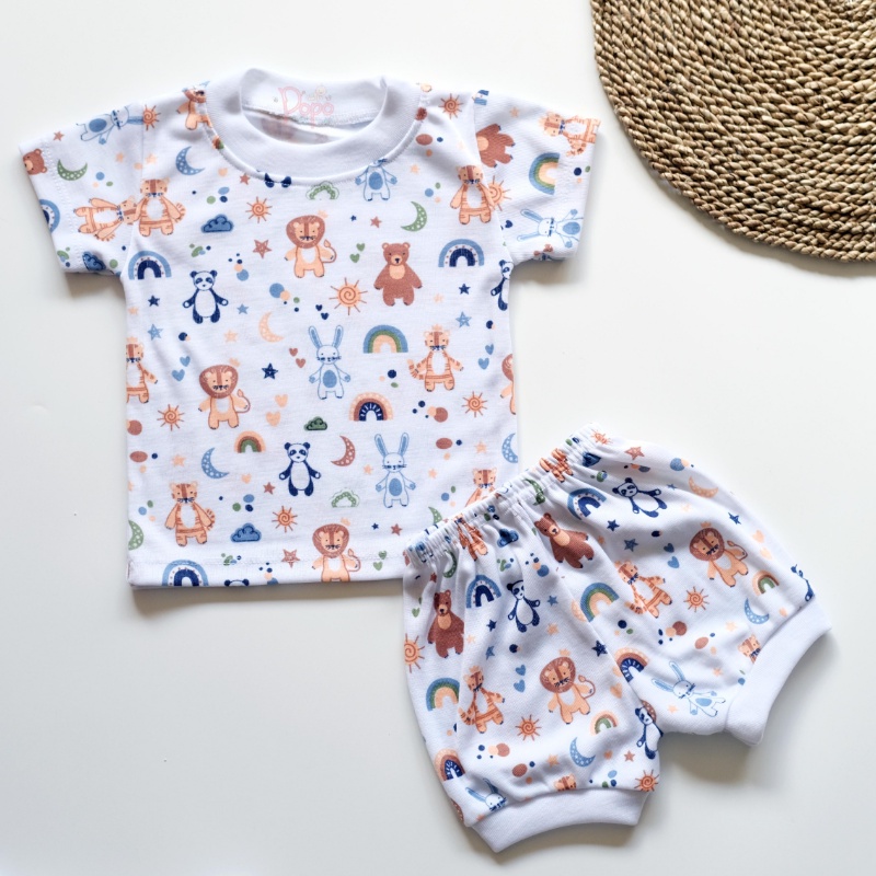 SETELAN PENDEK BAYI/ANAK FULL PRINT COTTON RIB/SET OBLONG PENDEK WHITE PANDA (BABY/KIDS RIB SET)