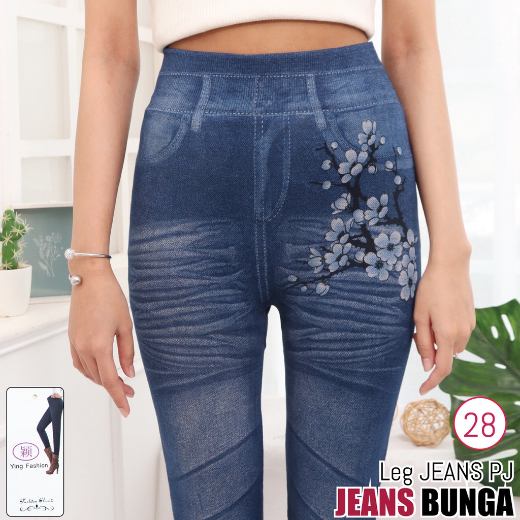 Celana Legging Jeans Bunga # 28 / Legging Bunga Wanita / Leging Import wanita