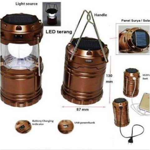 5800 senter camping / lentera tarik solar cell senter rechargeable camping