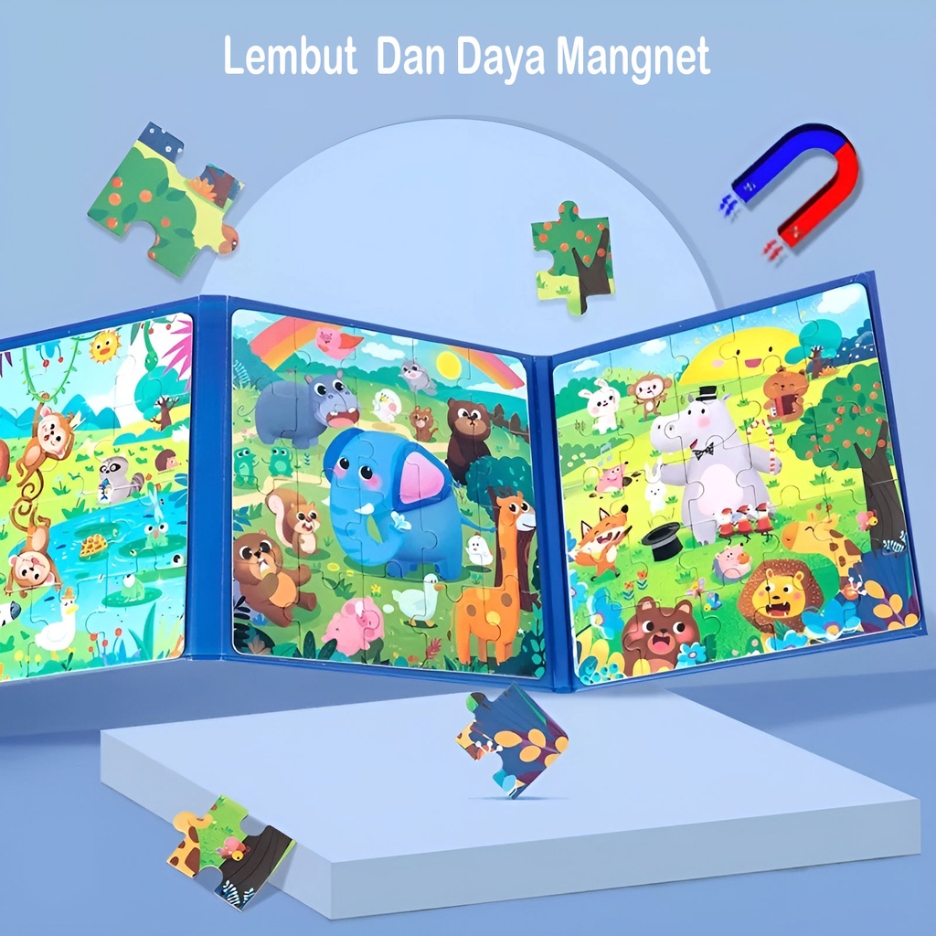 Puzzle Book Mainan Edukasi Anak 2-3-4 Tahun Laki Laki | Magnetic Leveled | Kado Ulang Tahun Anak Perempuan