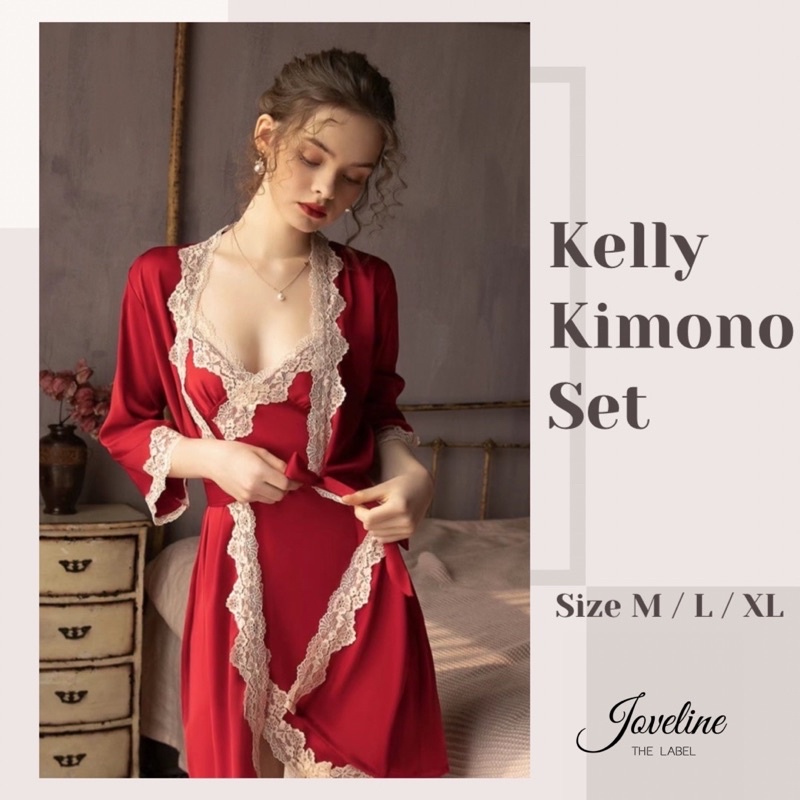 Kelly Kimono Set - Kimono Satin Renda Lingerie Sexy