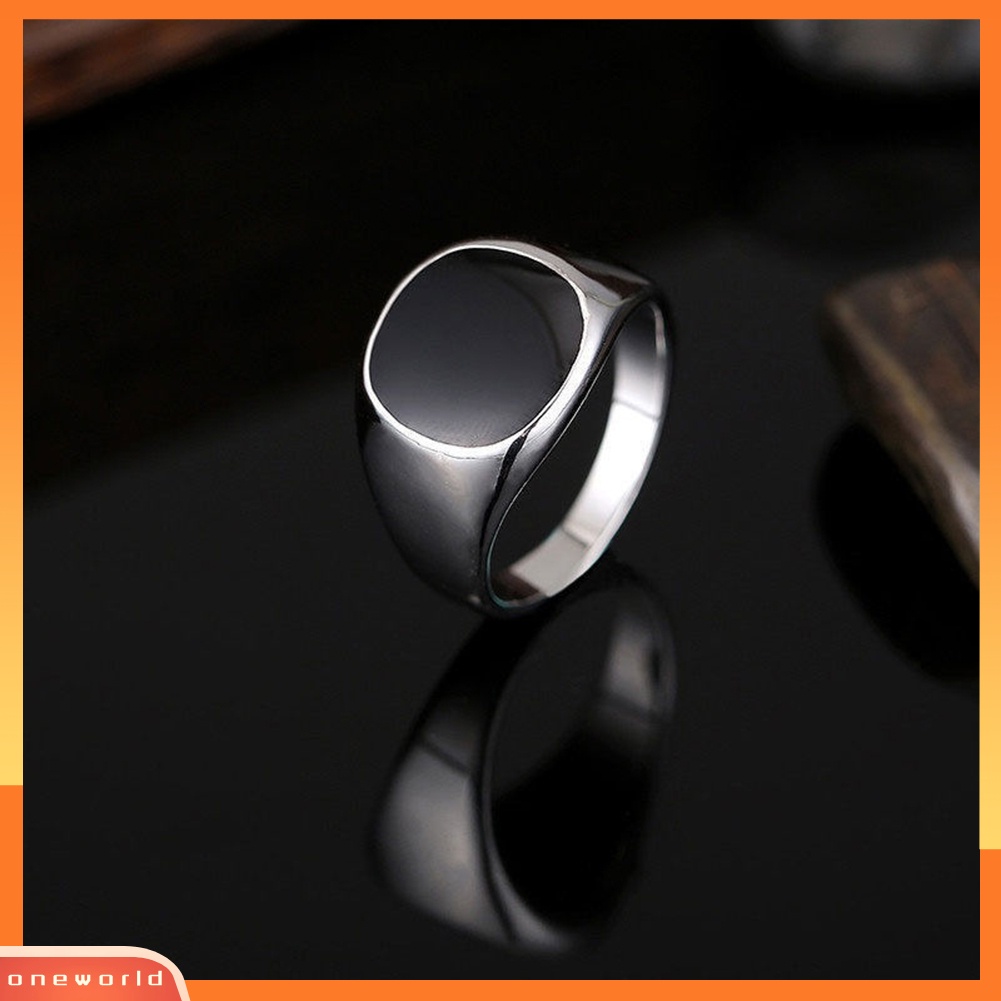 {oneworld} Solid Dipoles Stainless Steel Band Biker Pria Signet Cincin Jari Perhiasan Hadiah