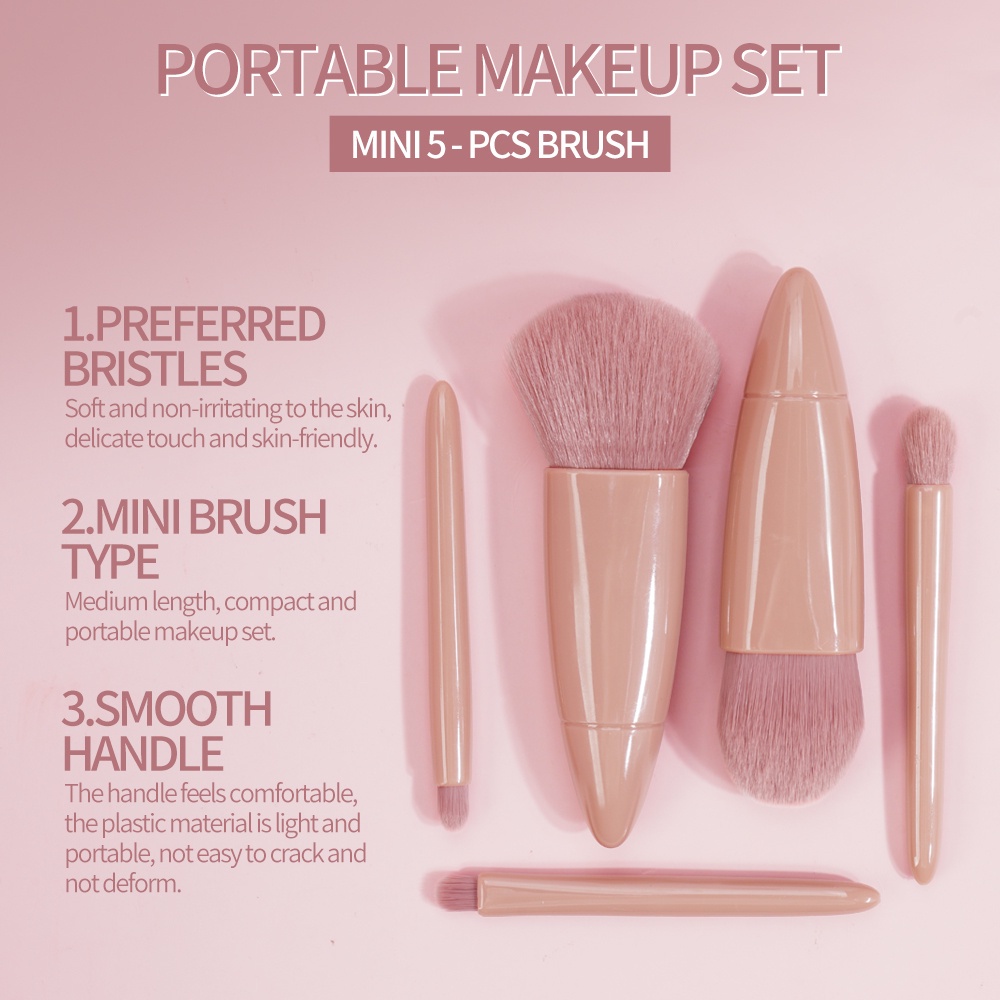 MAANGE Set Kuas Makeup 6 In 1 Dengan Cermin Built-in Kit Kuas Rias Bedak Cermin Brush Shaow Mata Traval Kit Alat Make Up Kecantikan 1232