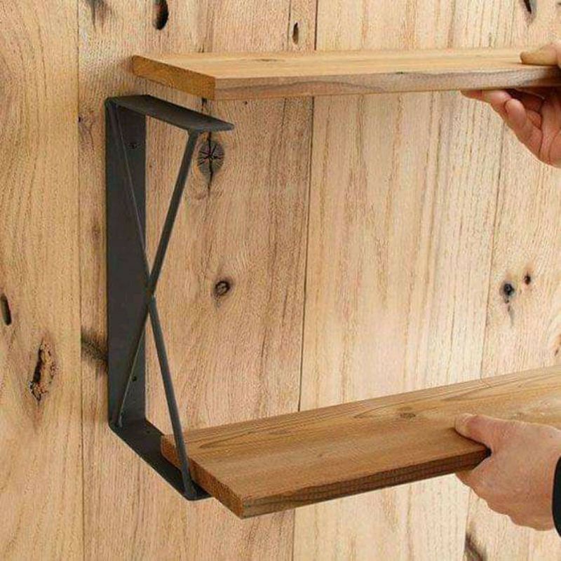 rak besi ambalan kayu 2 susun