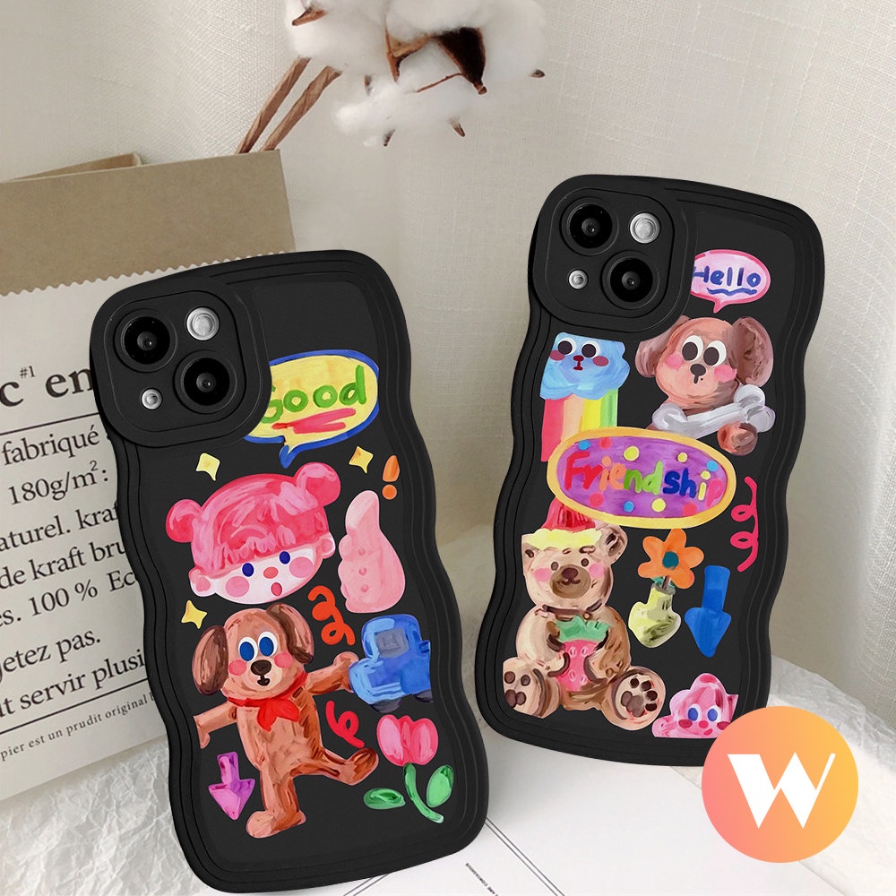 Case Redmi Note11 9s 8 11s 10s 10 9Pro 11Pro+9 10Pro Max Plus Mi 11T Pro Redmi A1 10 9T 9A 10C 10A 9 A1+9C NFC PO CO M3 X3 NFC Cute Puppy Bear Soft Tpu Sarung Tepi Bergelombang Kembang