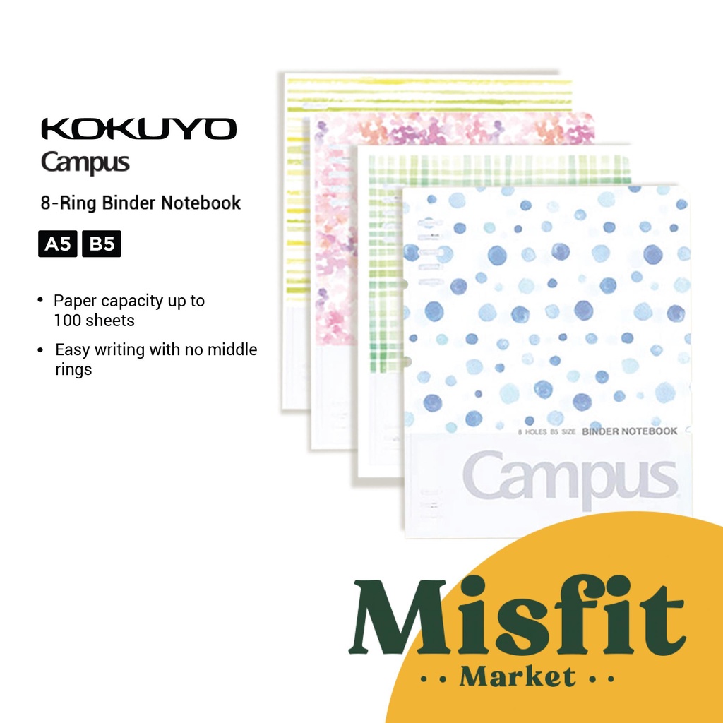 

Kokuyo Campus 8-Ring Loose Leaf Binder Watercolor Whispers Series A5 B5 Notebook Folder