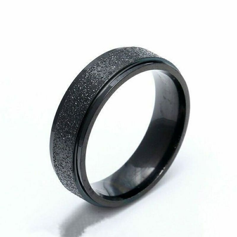 Cincin couple Hitam Titanium Stainless steel Pasir dan Sisi Rata Polos anti karat selamanya Fashion Ring Pria Wanita Gaul Metal Gaya Elegan Kasual