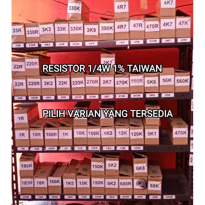 100pcs resistor metal film taiwan 1/4watt pilih varian nilai