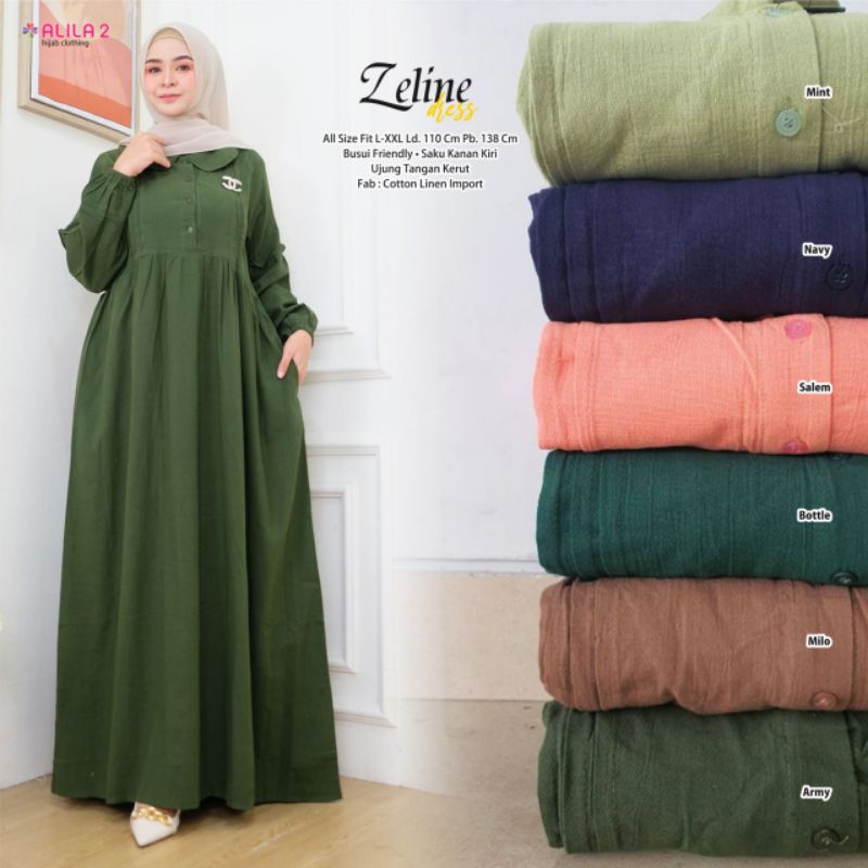 ZELINE DRESS ORI ALILA 2 | Dress Perempuan Cotton Linen Import