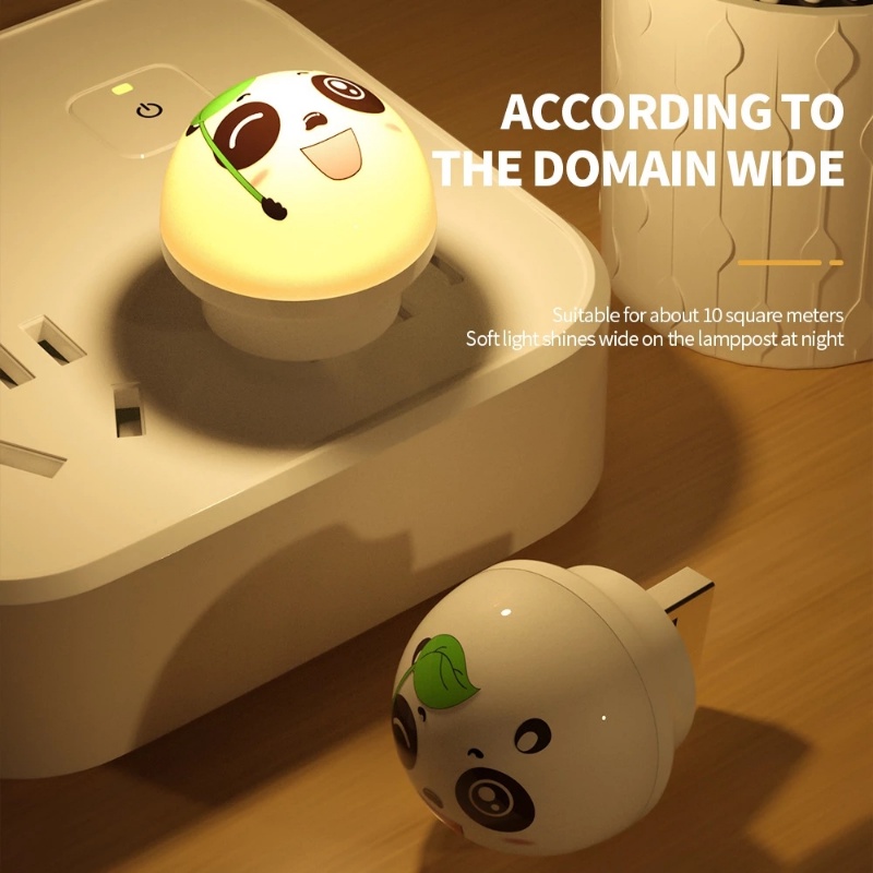 Lampu Malam Panda Lucu Portabel/Lampu Baca Bohlam Lampu Hangat Plug USB Mini Untuk Penerangan Keyboard Laptop