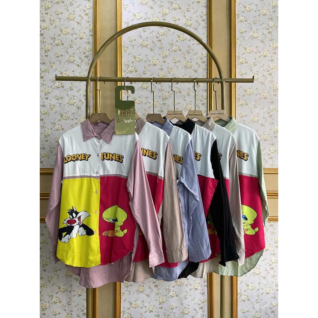 KLTS| KEMEJA MOTIF GEMES KARTUN LOONEY TUNES IMORT