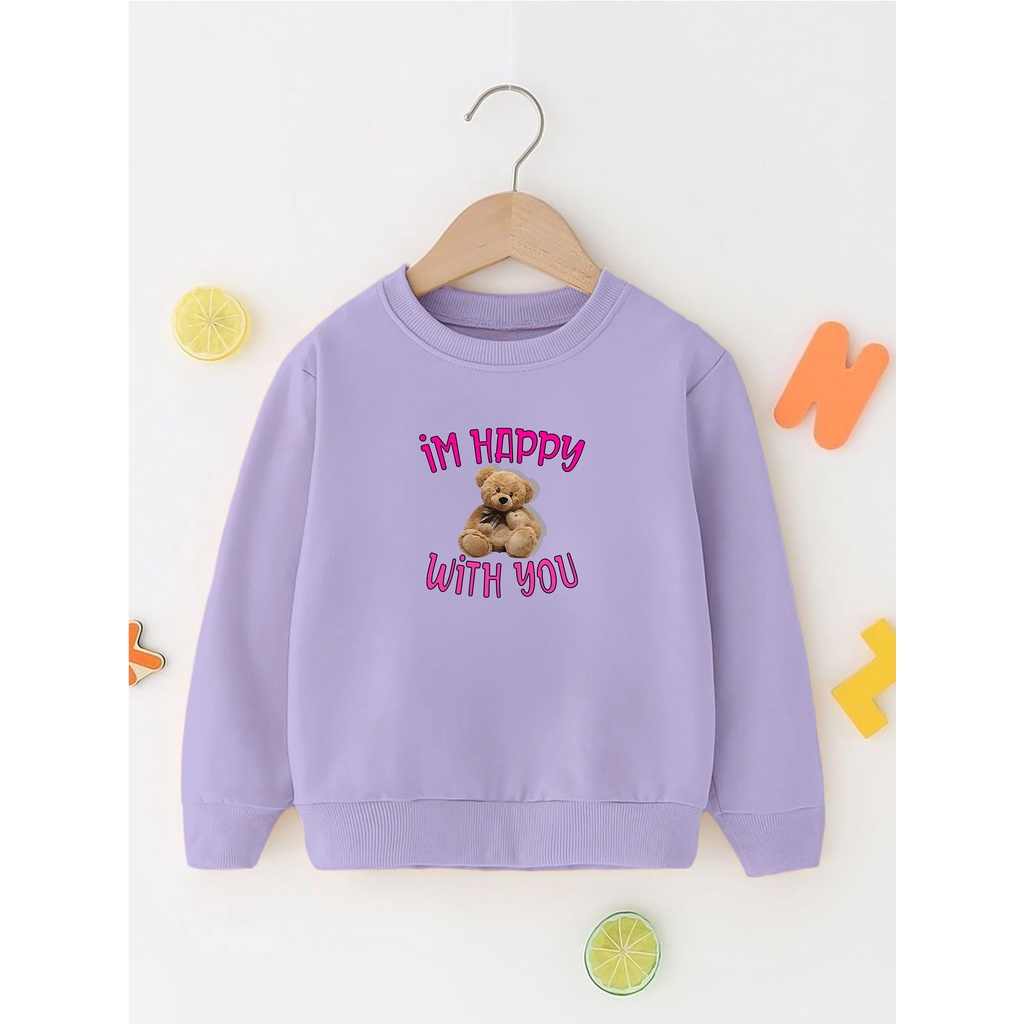 Sweater Perempuan Usia 2 - 12 Tahun Crewneck IM HAPPY Switer Cewek Cowok