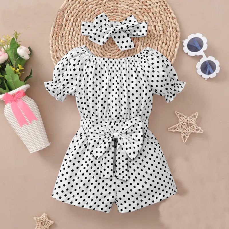 Jumpsuit Anak Perempuan Model Terbaru Free Bando 1-8 Tahun Motif Polkadot  Matt Woolpeach/Jumpsuit Nabila Kids