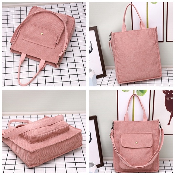 ELVIE  Shoulder Bag Tote bag Corduroy 2in1 Tas Kekinian Bahu Dumpling Vintage Puffy Jinjing Sekolah kuliah Konser Ootd Button Lucu Wanita Kekinian Stylish Casual Aesthetic fashion Dus brown Kuliah Korean Chikoisme