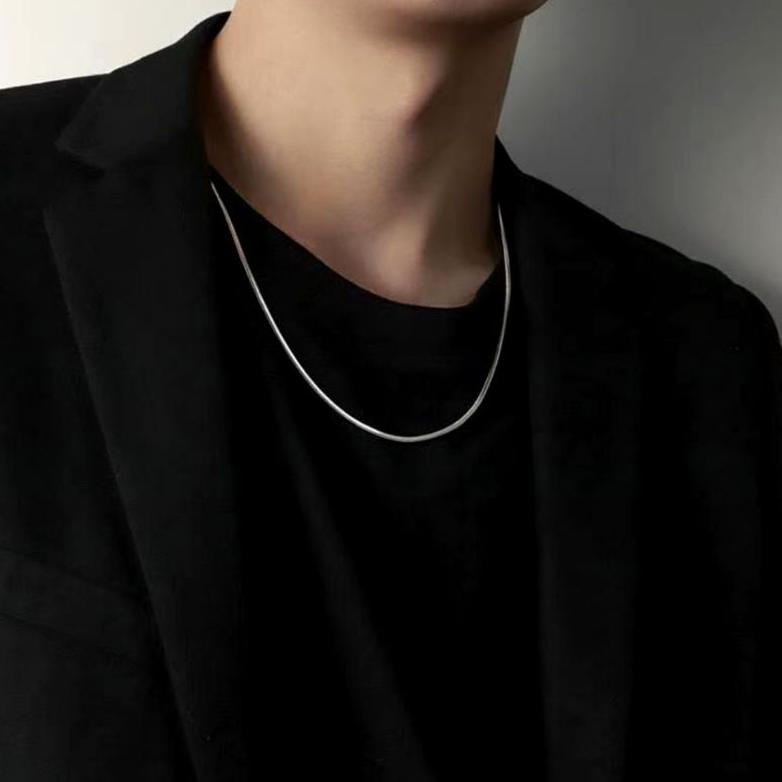 [COD] ✧ Kalung Titanium Anti Karat Pria Wanita Cowok Cewek Keren Pipih Panjang Silver Putih Emas Pol