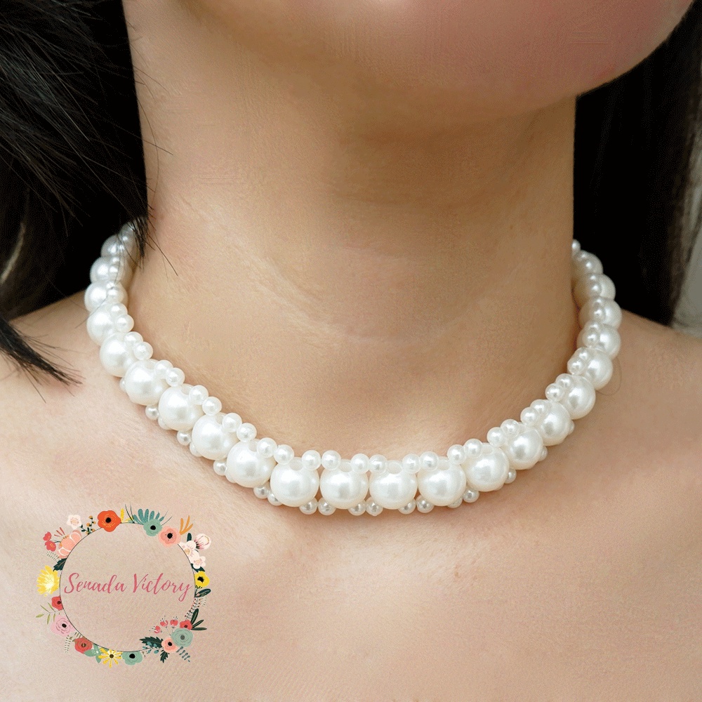 Senada Victory Choker Necklace Mutiara Kalung Korea Kalung Rangkai Mutiara Aksesoris Fashion Wanita SK098