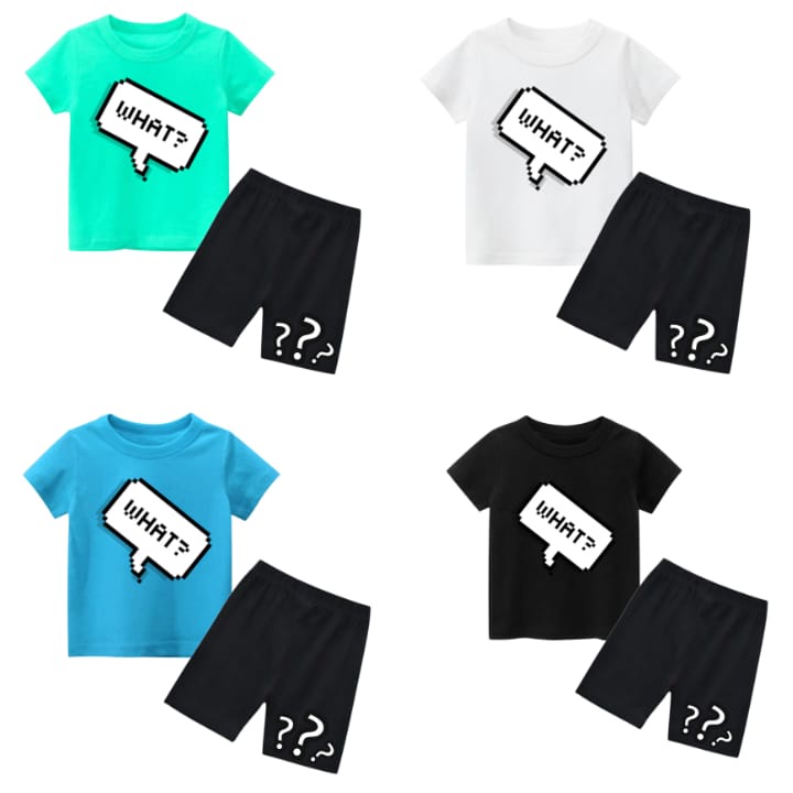 Hzl_outfit Setelan Kaos Baju Anak Anak What?/ Ukuran M.L.XL