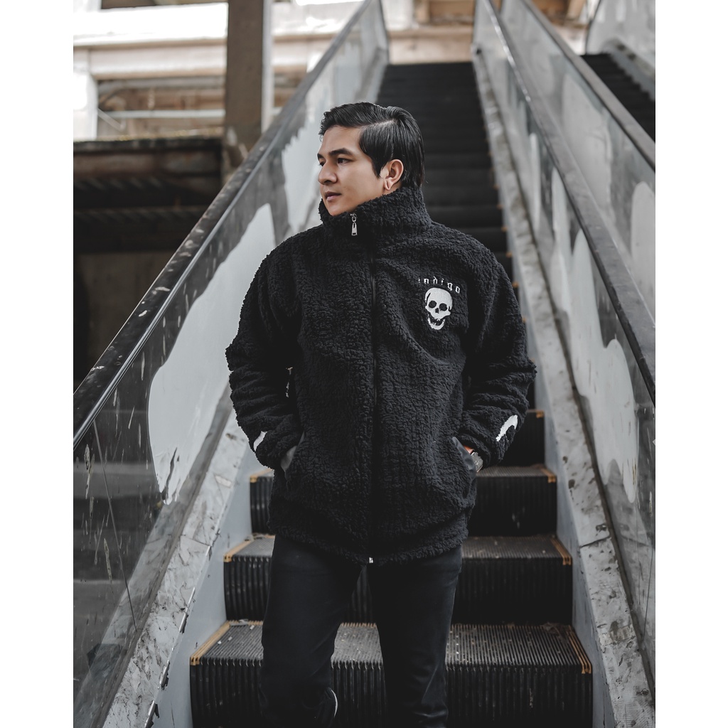 JAKET SHERPA BULE SKULL SMILE