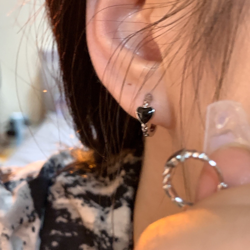 RRNS 158 Anting Wanita Tusuk Love Kecil Kristal Women Earrings Korea Aksesoris Fashion
