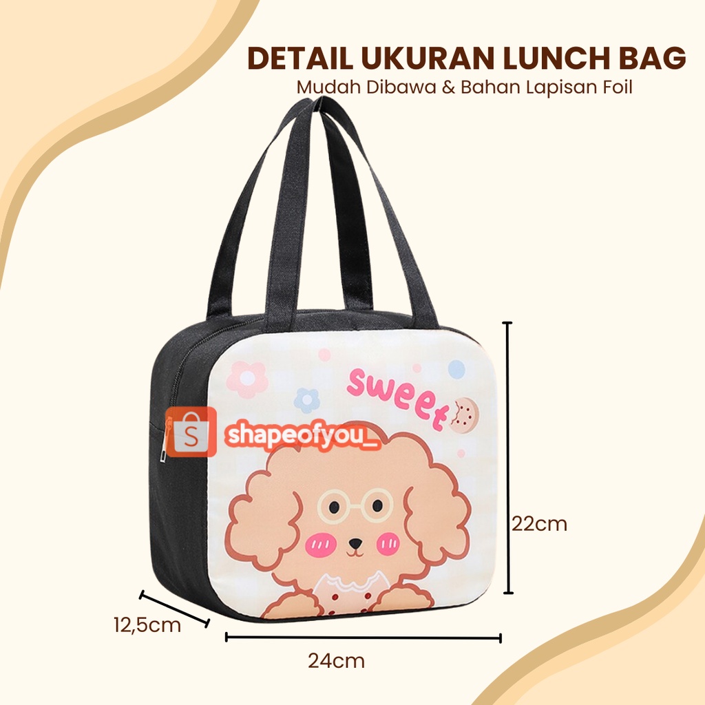 Tas Bekal Anak Cooler Bag Tahan Panas Lunch Bag Sekolah Besar Motif Karakter Premium
