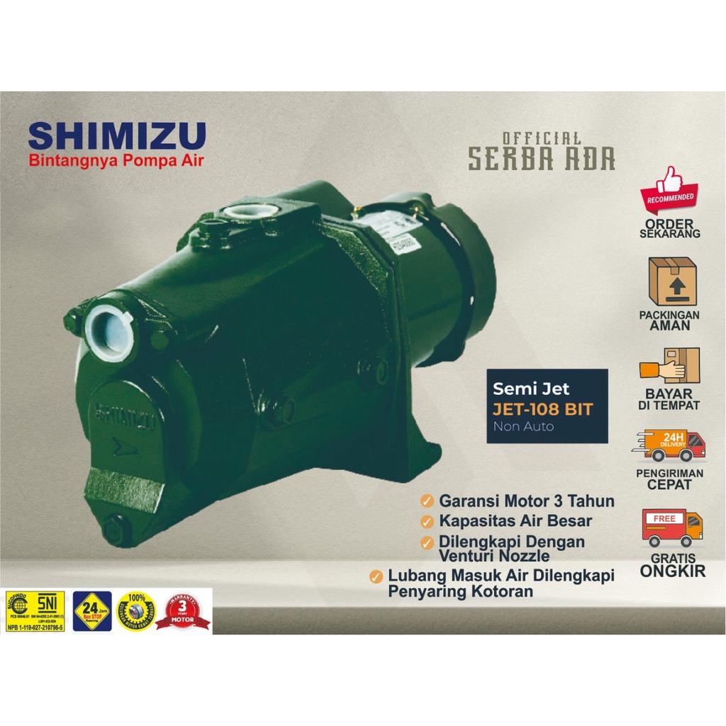 Jual Pompa Air Semi Jet Non Auto Bit Garansi Tahun Shimizu