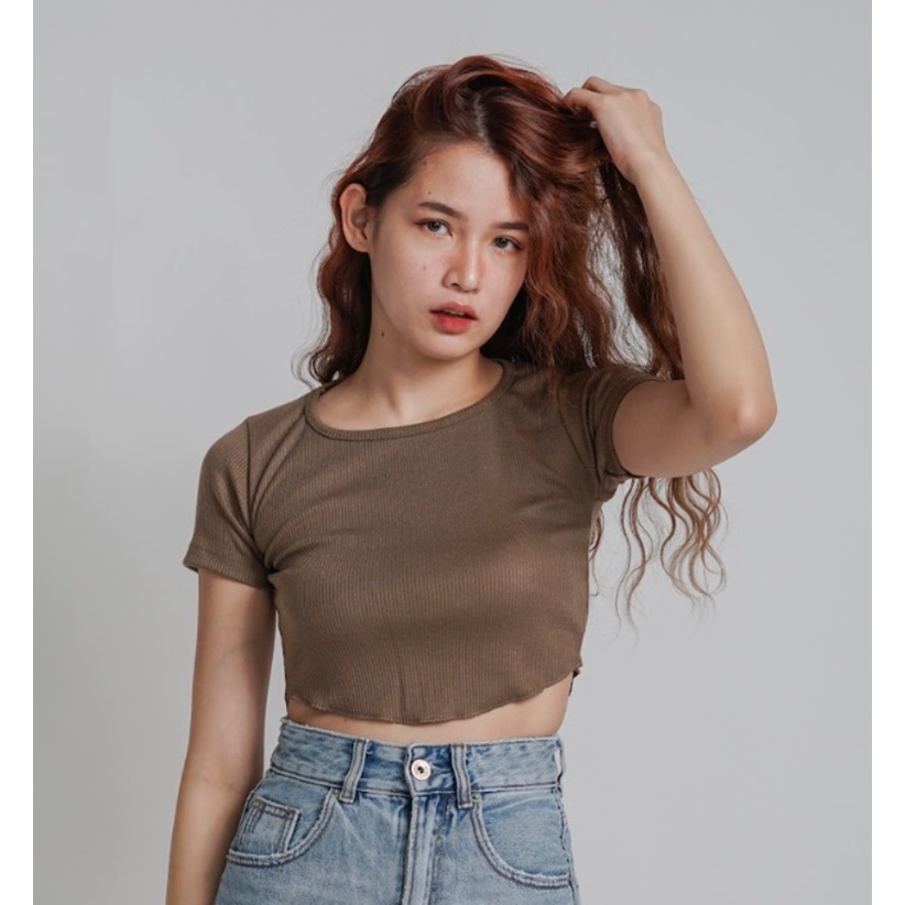 CAVALU Korean Knit Crop Top Korea Kaos Atasan Wanita 098