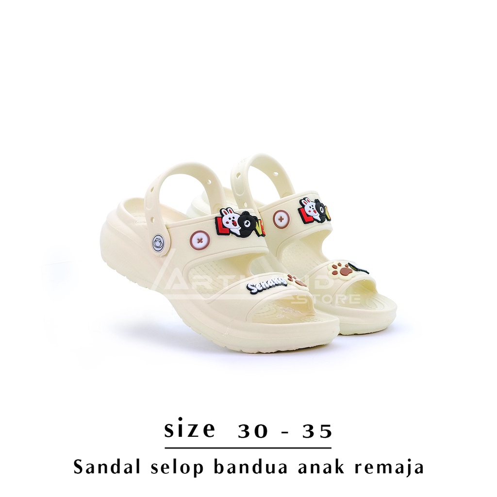 Arthand - Sandal Slop Wanita Ban Dua Anti Slip Elastic Empuk Tali Belakang Motif Lucu