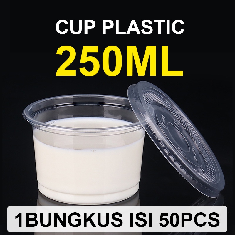 Plastik Cup dan Tutup Cocok Untuk Agar-Agar Jelly Kuah Sup Salad Ukuran 250ML Thinwall Bulat Mangkuk