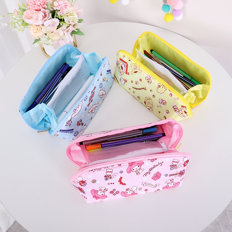 Pouch kosmetik pencil case serbaguna hello kitty melody cinnamoroll badtzmaru kuromi pompompurin pooh ariel stitch