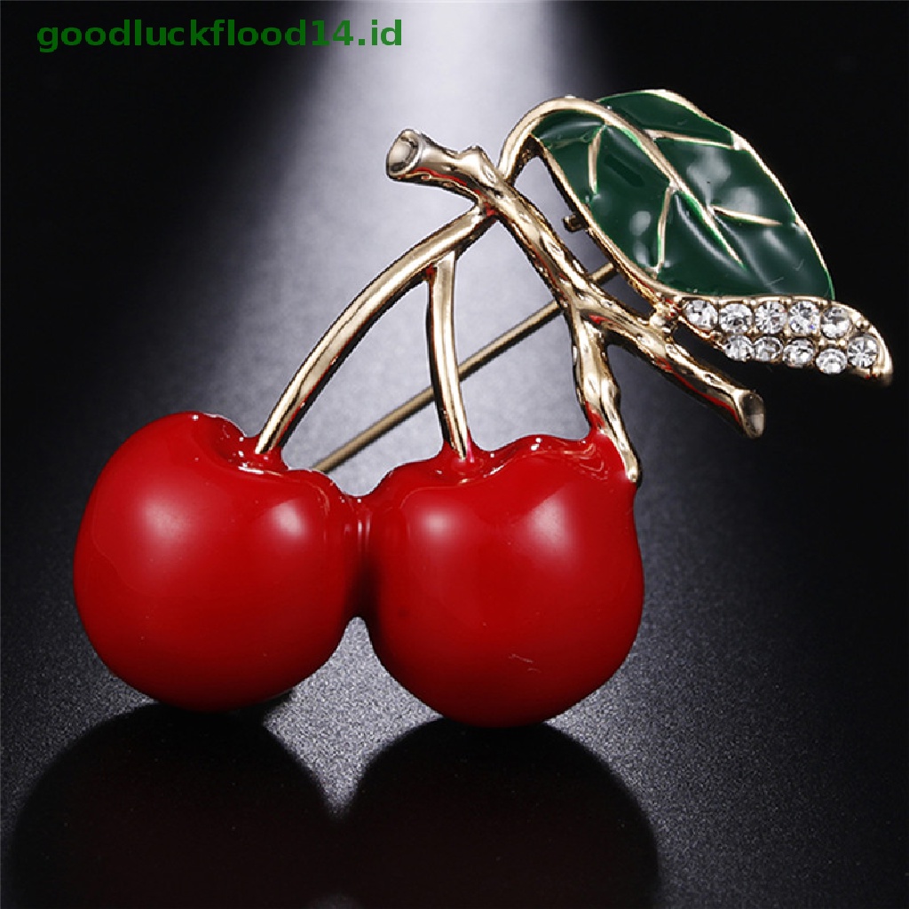 [GOOGFOUR] Enamel Merah Cherry Logam Bros Pin Tombol Kristal Bros Sweater Klip Perhiasan [TOP]