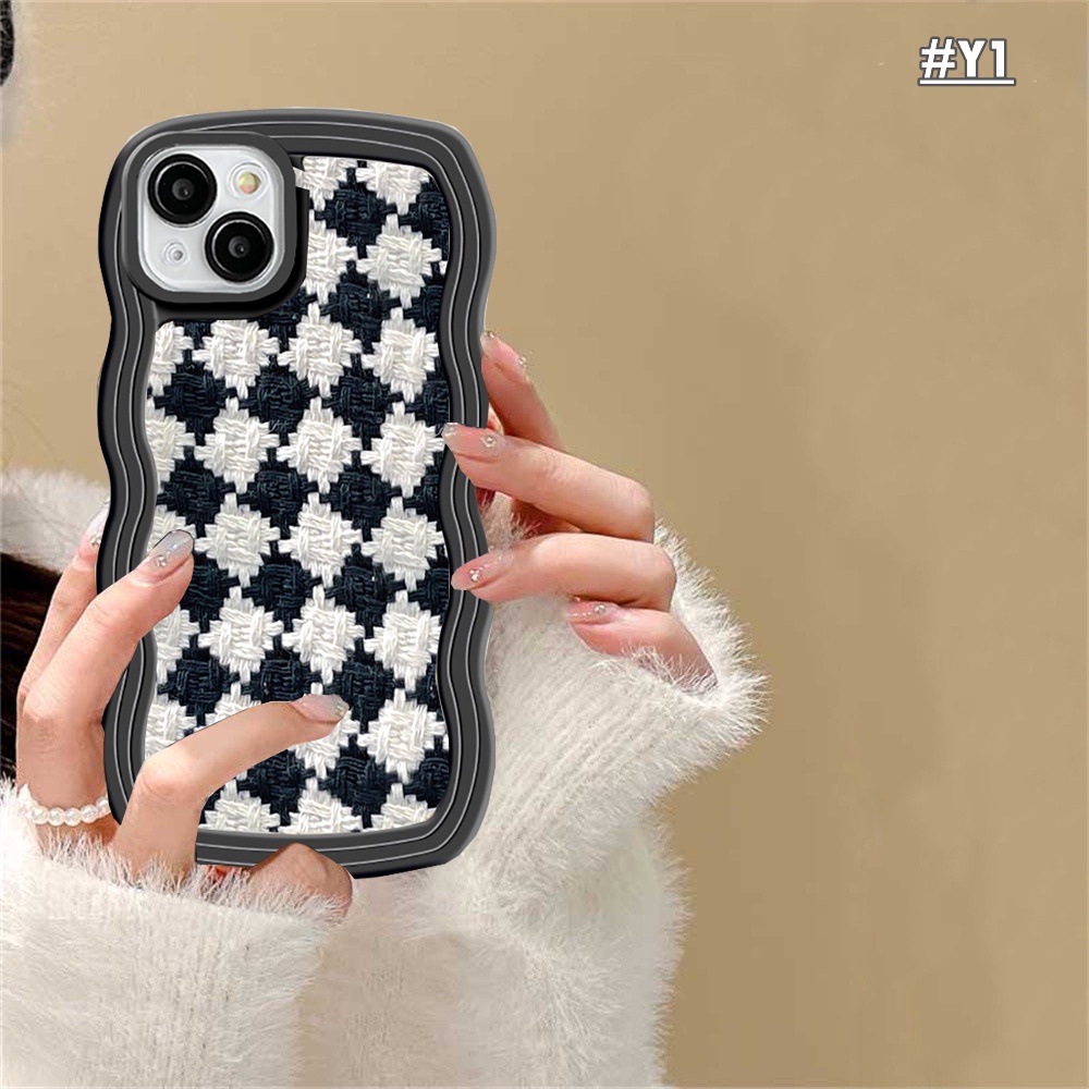 Redmi Note11 Pro Redmi 10C Note11S 10A 10 9C 9A 9T Note10 5G 10s Note9 Note8 Poco M5S X3 NFC M3 Redmi A1 Timbul Bunga Berlian Check Pattern Wavy Edge Clear Phone Cover