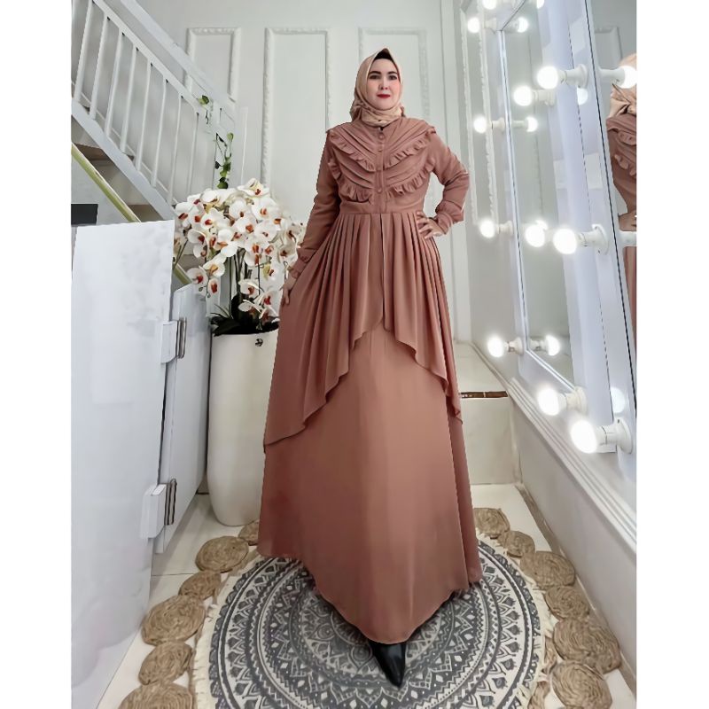 MAUDY DRESS CERUTY BABYDOLL FULL FURRING/GAMIS MUSLIM WANITA TREN KEKINIAN BUSUI/BAJU GAMIS LEBARAN TERBARU/FAR MOSLEMSTORE