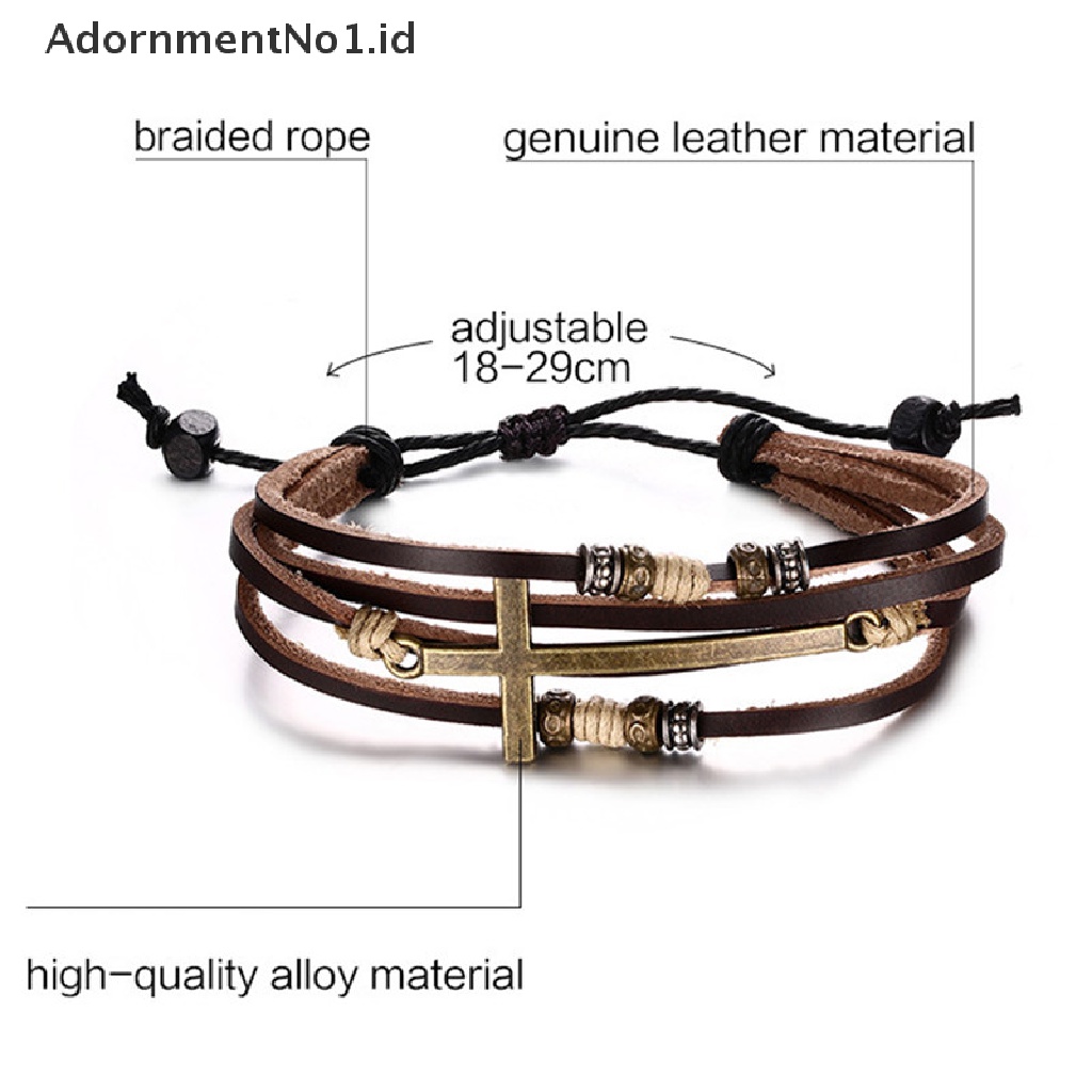 [AdornmentNo1] Gelang Salib Kulit Bangles Adjustable Bohemia Rantai Gelang Pria Perhiasan [ID]