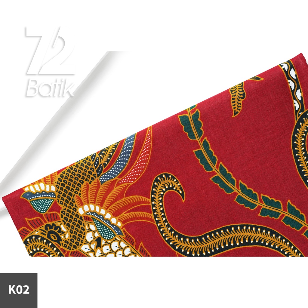 KAIN BATIK PREMIUM Bahan Katun Motif Burung Bali Merah 722702 Cap 72 Jarik Jarit Samping Kebat Panjang Batik Katun Modern Premium Bahan Seragam Batik Pernikahan Kantor Keluarga Murah Kamen Jadi Batik Bali Lembaran