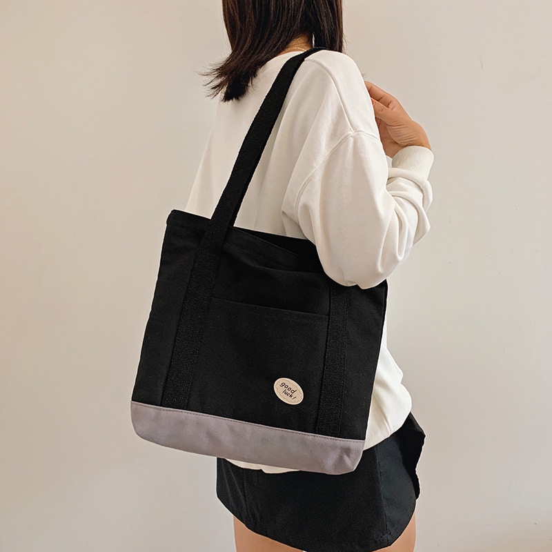 GOOD LUCK Tas Jinjing Wanita Tote Bag Canvas Kawai Cewek Korean Style By Chikoisme