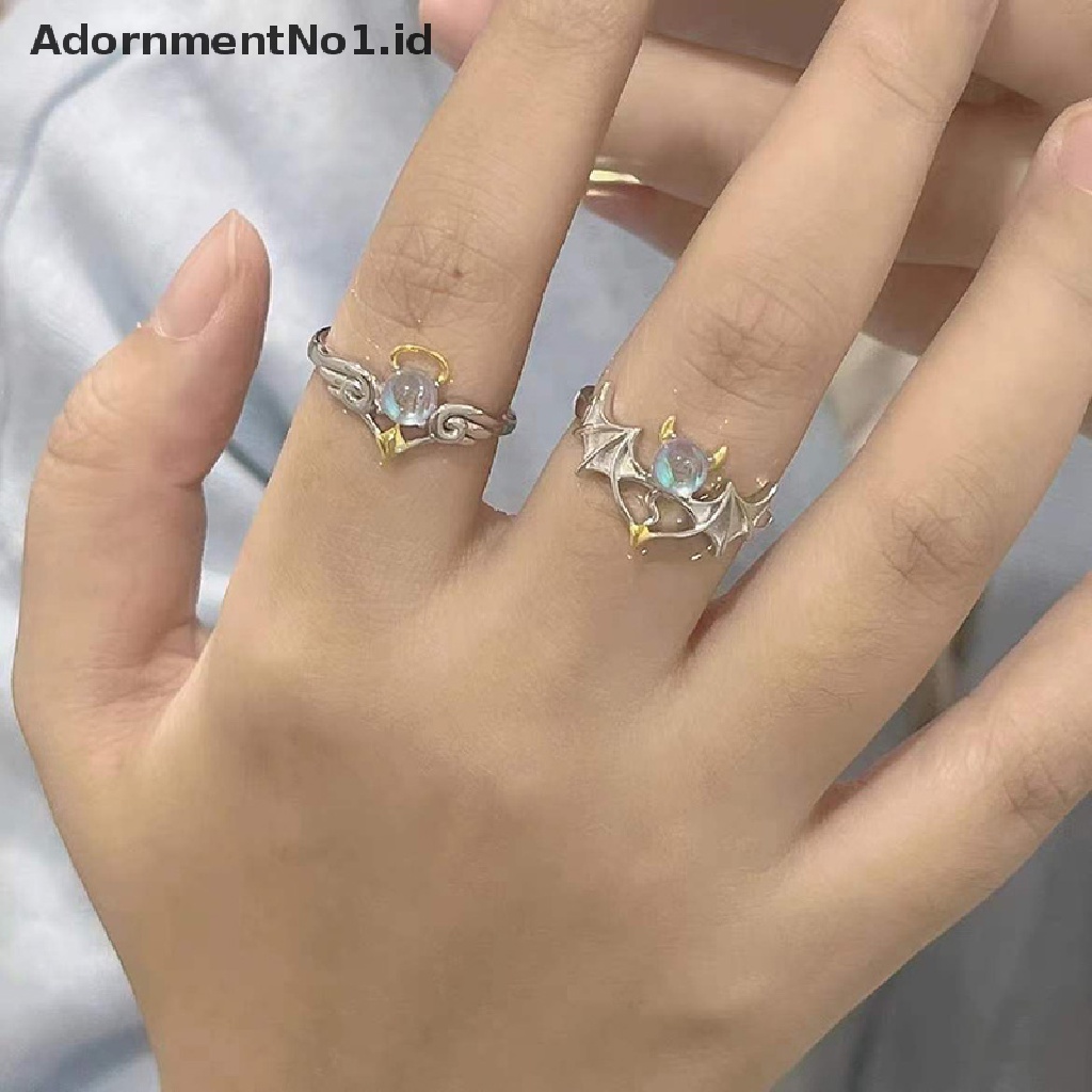 [AdornmentNo1] Cincin Angel Devil Moonstone Warna Silver Untuk Wanita Pria Opening Adjustable Ring [ID]