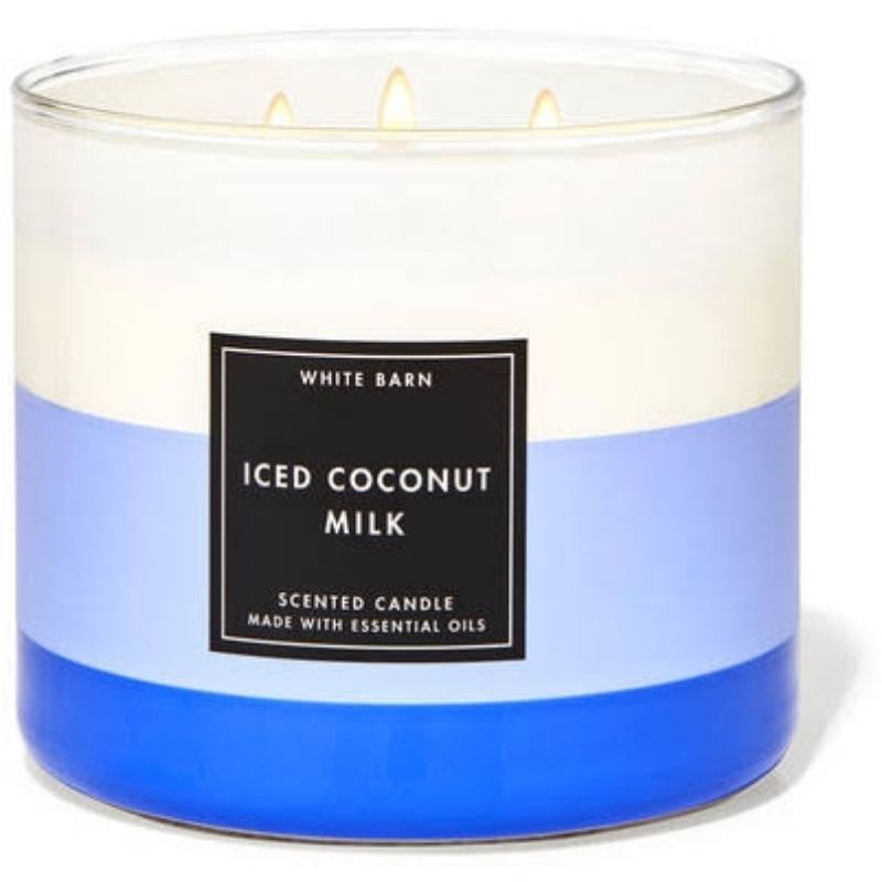 BATH &amp; BODY WORKS BBW ICED COCONUT MILK 3 WICK CANDLE 411 G PENGHARUM RUANGAN