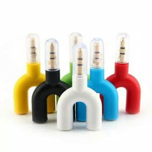 AUDIO SPLITTER U SHAPE 2IN1 JACK 3.5mm to Dual Female Headset + Mic 2 Lubang Colokan Microphone hp