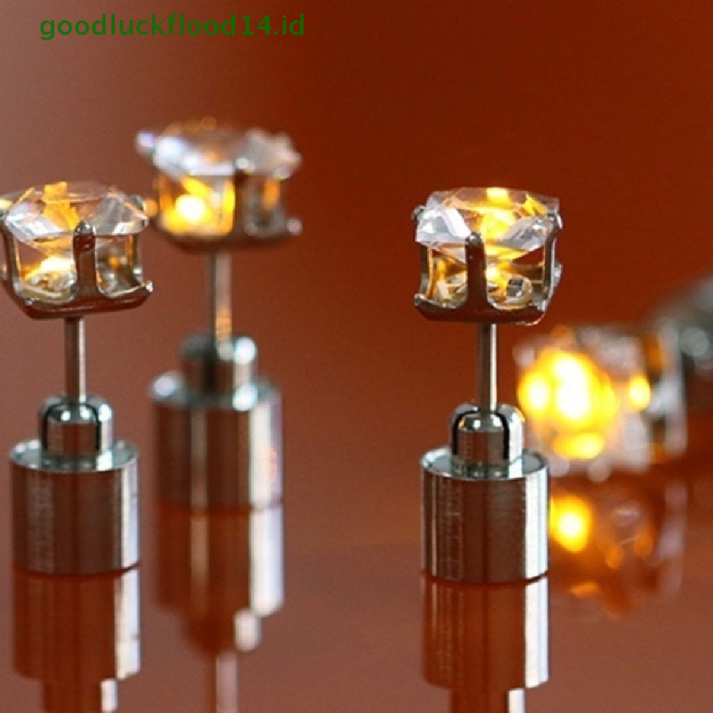 [GOOGFOUR] 1pasang Pesona Pesta Anting LED Menyala Mahkota Bersinar Kristal Telinga Drop Stud [TOP]
