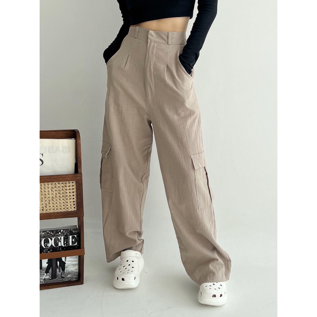 Bella Cargo Pants - Highwaist Loose Cargo - Celana Cargo Wanita - Cargo Polos