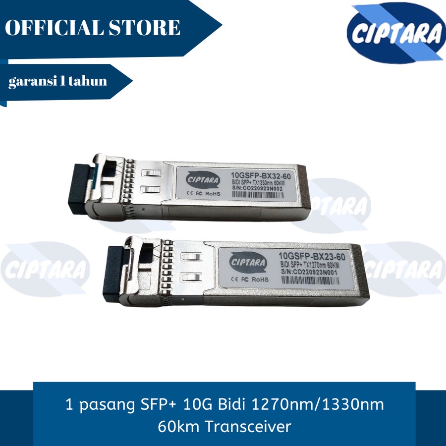1 pasang SFP+ 10G Bidi 1270nm/1330nm 60km Transceiver