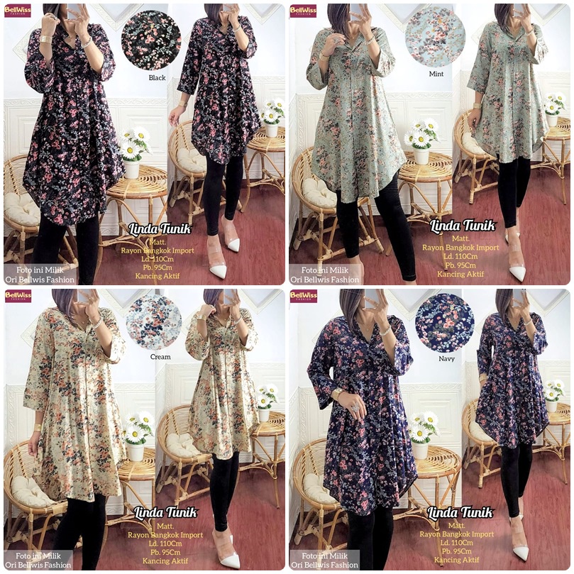 LINDA TUNIK / 19.7 / BAHAN RAYON BANGKOK PREMIUM / LD 110 CM / PB 95 CM / ALLSIZE JUMBO / KEMEJA WANITA / BELLWIS
