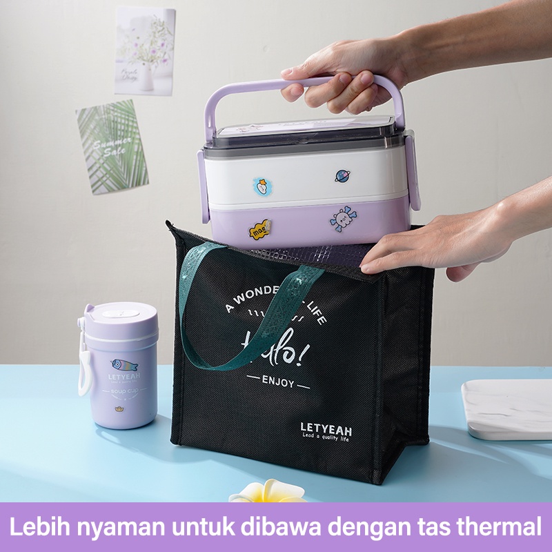 Letyeah &amp; Kaizenliving Lunch box Set Tas Kotak Bekal Makan 1600 ml Lunch Box Free Sendok BPA Free Kotak Makan