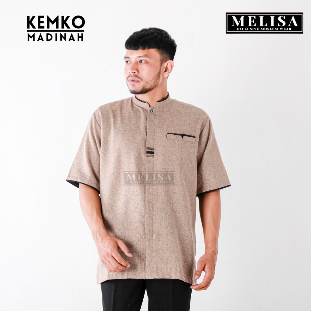 Baju Koko Pria Kemko Lengan Pendek Bahan Katun Madinah Premium Size M L XL Coklat